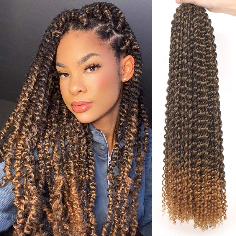 Leeven 24 Inch Long Passion Twist Hair Ombre Blonde Water Wave Braiding Hair for Butterfly Locs 7 Packs Hot Water Setting Synthetic Passion Twists Crochet Braids Hair for Women 18 StrandsPackT27